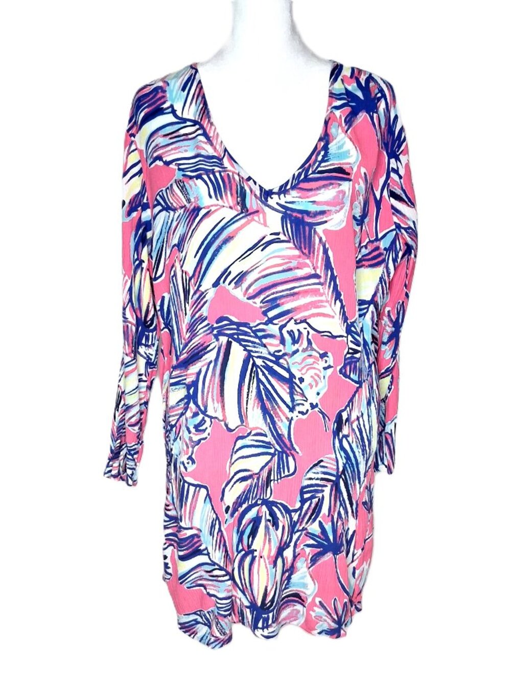 Lilly Pulitzer Tunic Dress Breakwater Blue & Pink Bikini Leaf Print